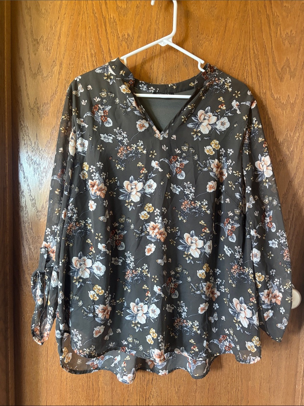 Papermoon Dark Gray Floral V-Neck Long Sleeve Blouse